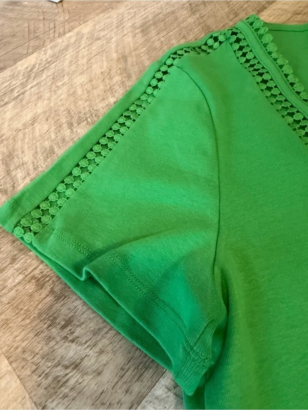Kelly Green Square-Neck Open Pattern Crochet Look Trim Women's Top